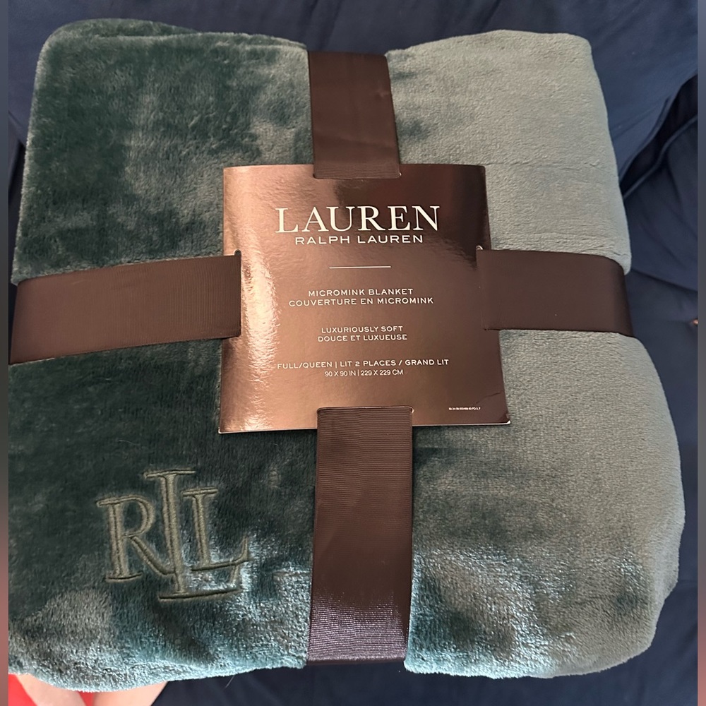 RALPH LAUREN Botanical Garden Green Micromink blanket Full/Queen 90x90 NEW